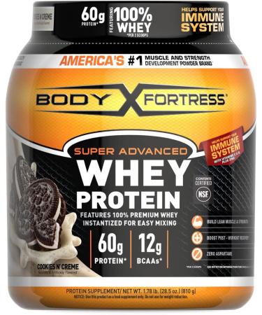 Body Fortress Super Advanced Whey Protein Powder  Cookies N  Cr me  Immune Support (1)  Vitamins C & D Plus Zinc  1.78 lbs Cookies N' Cr me Cookies & Cream 1.78 Pound (Pack of 1)