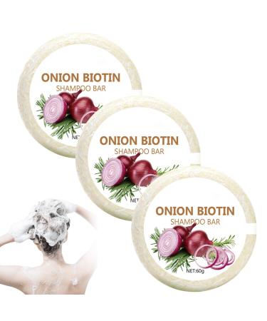 3PC Onion Biotin Shampoo Bars Onion Rosemarin Shampoo Deep Cleansing and Hydration Shiny and Healthy Hair Suitable for All Hair Types