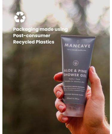 ManCave Aloe + Pine Shower Gel 200ml for Men | Sensitive Skin | Sulphate-Free & Vegan | Made in England | Recycled Tube | Natural Formulation - Buy Online on GoSupps.com