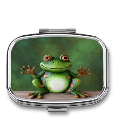 Pill Box Welcome Frog Print 2 Compartment Medicine Pill Case Pill Organizer Decorative Metal Portable Pill Box for Pocket Or Purse Style