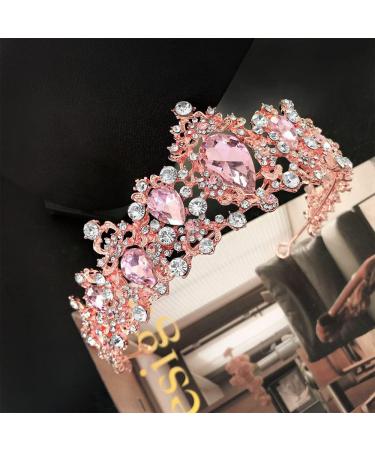 Rose Gold Queen Crown Tiara- Luxury Pink Rhinestone Hairband for Birthday, Prom, Bridal - Buy Online on GoSupps.com