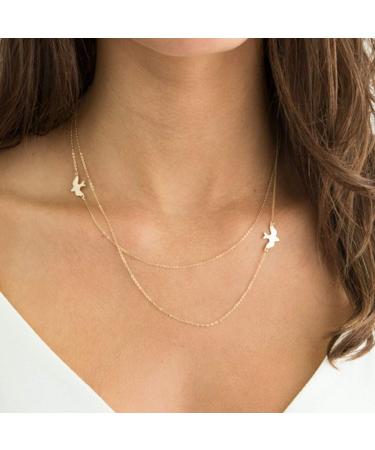 YienDoo Fashion Layered Necklace Peace Dove Necklace Jewelry for Women and Girls Gold