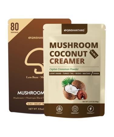 Mushroom Creamer with Instant Decaf Coffee 14 Mushrooms Ceylon Cinnamon Powder 80 Servings and 3g Per Serving Supplement for Energy Foucs Immunity