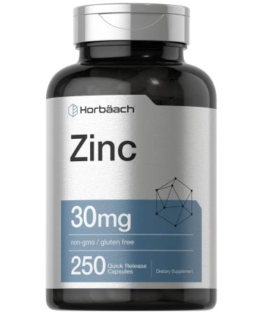 Zinc 30mg | 250 Capsules | OptiZinc | Non-GMO Gluten Free Supplement | by Horbaach
