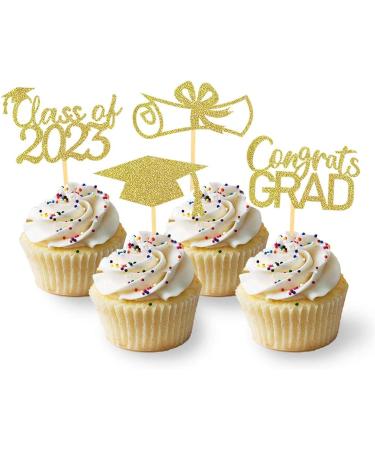 JINGLING Graduation Cake Lids Cupcake Toppers with Graduation Pack of 24 - Glitter Class of 2023 Graduation Cupcake Toppers Diploma Grade Caps Cake Toppers Picks for Graduation Gold - Buy Online on GoSupps.com