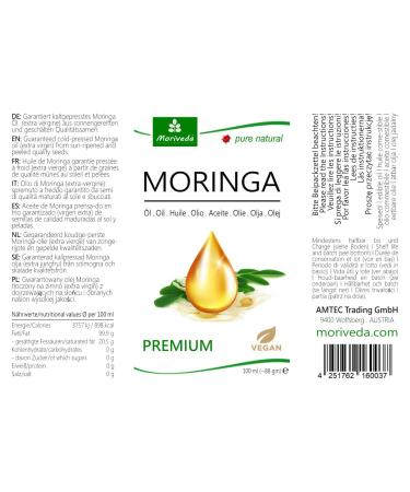 Moringa Oil Premium 100ml | Cold-Pressed Oleifera Seed Oil for Skin Hair Wounds & Anti-Aging | Moriveda - Buy Online on GoSupps.com