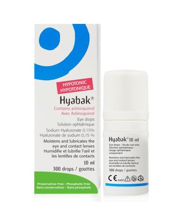 Thea Hyabak Eye Drops - Hyaluronic Acid for Dry Eyes Contact Lens Moisturizing Lubricant Occasional Dry Eye Digital Device Use Ideal for Extended Screen Use - 10 ml (300 Drops) 10 ml (Pack of 1)