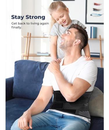 KKM Back Brace for Lower Back Pain Relief | Herniated Disc Sciatica Scoliosis Support | Breathable & Adjustable Belt for Men & Women - Size L Black - Buy Online on GoSupps.com