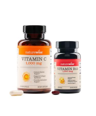 NatureWise 1 Vitamin C 1000mg - Extra Strength - Vegan Non-GMO 60 Capsules 60-Day Supply + 1 Vitamin B12 1000 mcg - Gluten-Free Non-GMO - 60 Softgels 60-Day Supply
