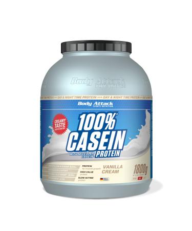 Body Attack 100% Casein Protein - Vanilla Cream 1.8 kg - High -quality protein powder for muscle building training - long -term protein care ideal supplement to whey protein vanilla 1.8 kg (1 Pack)
