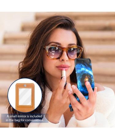 Blue Vortex Starry Universe Lipstick Case | Leather Lip Gloss Organizer with Mirror | Mini Lipstick Holder Bag - International Shipping Available - Buy Online on GoSupps.com