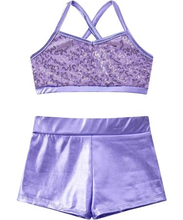 YUUMIN Girls Sequin Dance Outfit Set - Purple Crop Top & Shorts | Ages 7-8 - Buy Online on GoSupps.com