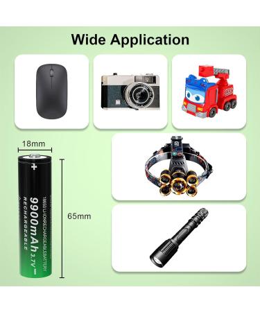 18650 Rechargeable Battery 9900mAh 3.7V Li-ion - High Capacity 2 Pack for Flashlight - Long-Lasting Power & Performance - Buy Online on GoSupps.com
