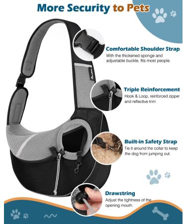 Pawaboo Dog Sling Carrier - Breathable Mesh Puppy Crossbody Purse for Outdoor Travel - Medium Black - Buy Online on GoSupps.com