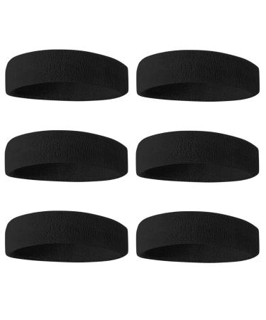 BEACE Sweatbands Sports Headband for Men & Women - 6PCS Moisture Wicking Athletic Cotton Terry Cloth Sweatband for Tennis, Basketball, Running, Gym, Working Out Black