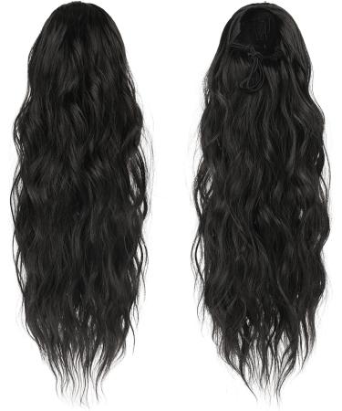 FESHFEN Long Curly Wavy Drawstring Ponytail Extension - 18 Inch Off Black Synthetic Hair Piece for Women - Buy Online on GoSupps.com