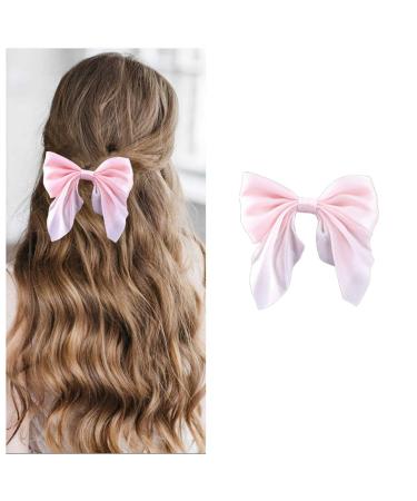Inilbran Boho Bow Hair Clips Satin Bow Hair Barrettes Silky Hair Clip Barrette Vintage Bowknot Hair Accessory Satin Ribbon Bowknot Clip Headpiece for Women and Girls Headdress (Pink)