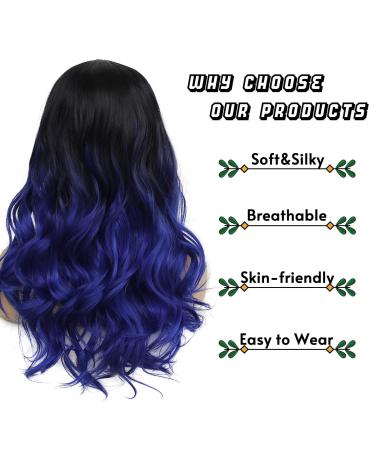 Sallcks Ombre Blue Long Wavy Wig for Women - Heat Resistant Synthetic Wig for Daily Wear, Party & Halloween Costumes - Buy Online on GoSupps.com