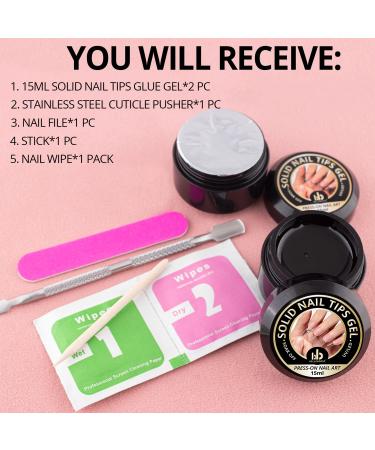 2 Pcs 15ml Solid Nail Tips Gel Kit for Press On False Nails - Nail Art Glue Set for Acrylic Extensions - Salon and DIY Use - UV LED Lamp Cure Needed - Buy Online on GoSupps.com