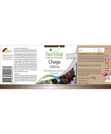 Fairvital | Chaga 500mg VEGAN - High dosed - 90 capsules - Inonotus obliquus - mushroom powder - Buy Online on GoSupps.com
