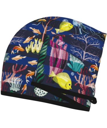 Hair Towel Wrap - Quick Drying Towel Turban with Button | Sea Inhabitants & Herb Design - Buy Online on GoSupps.com