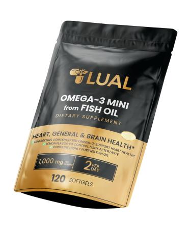 Omega-3 Mini from Fish Oil 1000mg Softgels. Small Burpless Capsules with EPA & DHA Lemon Flavor Non-GMO 120 Count