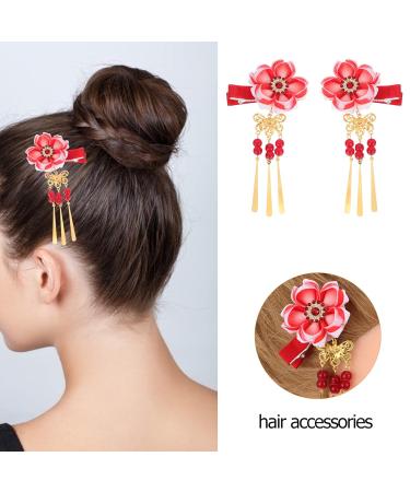 Kimono Hair Clip - Japanese Hairpin Ornament & Tie Band Clip for Women - Elegant Red Accessory - Buy Online on GoSupps.com