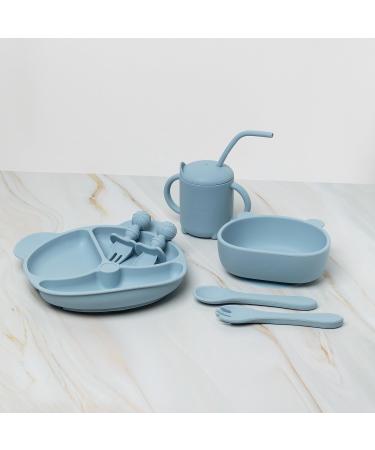 Baby Eats BPA-FREE Weaning Set | Suction Plate + Bowl | Sippy Cup | Bib | Placemat | Fork + Spoon | Silicone Feeding Set 9 PCS (Blue) - Buy Online on GoSupps.com