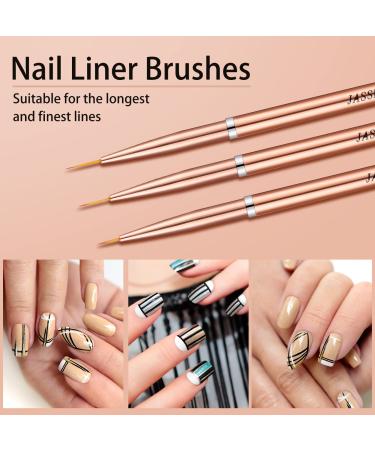 JASSINS Nail Art Liner Brushes Set - Rose Gold - Striping Thin Long Line Design Brush Pens - 3 sizes (7mm/9mm/11mm) - Buy Online on GoSupps.com
