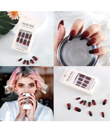 SIUSIO 24Pcs Medium Ombre Coffin Nails - Red Wine Full Cover Press On Nail Art Tips for Women and Girls - Buy Online on GoSupps.com