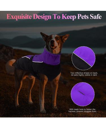 IECOii Extra Warm Reflective Adjustable Dog Jacket - Purple | Fleece Turtleneck Winter Coat for Small, Medium & Large Dogs - Buy Online on GoSupps.com