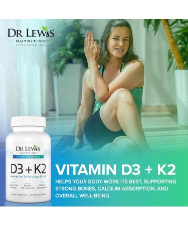Liposomal Vitamins D3 + K2 Supplement Doctor Formulated Support for Heart Brain Bones and Immune System Sourced from Plant Based Lichen and Natto - Gluten-Free Non-GMO - 30 Chewable Vegan Tablets - Buy Online on GoSupps.com