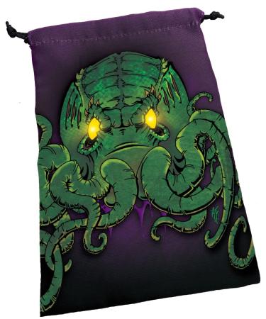 Deluxe Dice Bag: Cthulhu | Large Drawstring Bag 6 x 9 | Printed Fabric | Holds over 100 Dice | Includes One Custom Die | RPG | Roleplaying Game Bag | Tabletop Adventure | From Steve Jackson Games