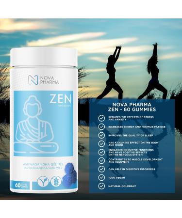 Nova Pharma Zen Ashwagandha Gummies 100% Vegan Increase Energy and Resistance to Stress - Soft and Chewable Gummies Promotes Sleep Non-GMO Ashwagandha Supplement - 60 Gummies - Buy Online on GoSupps.com