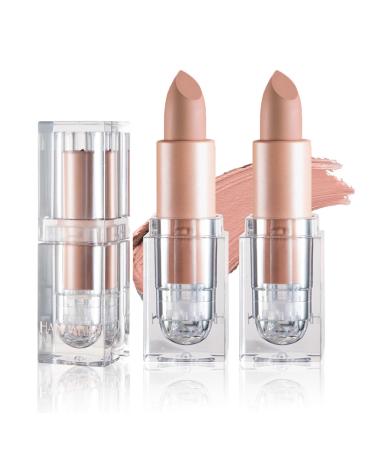 2PCS Nude Matte Lipstick Set Nude Lip Gloss Smooth Velvety Lip Stick Non-Stick Cup Lip Stain Matte Lipstick Makeup Gifts Set for Women - 607 White Peach