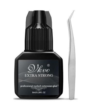8ml Extra Strong Eyelash Extension Glue(0.28fl.oz/8ml+Tweezers) 1S Drying Time Lash Glue for Eyelash Extensions Maximum Bonding Power 7-8 Weeks Retention Eyelash Glue Professional Use 0.28fl.oz+Tweezers 1