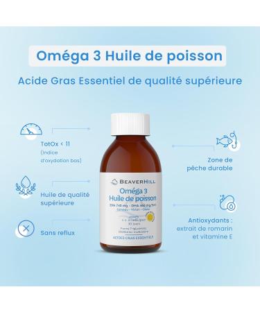 Pack x 2 Omega-3 Wild Fish Oil | BEAVERHILL | High Concentration of EPA 740mg and DHA 460mg | 2 Glass Bottles 200ml | Natural Lemon Flavor | For Young and Old - Buy Online on GoSupps.com