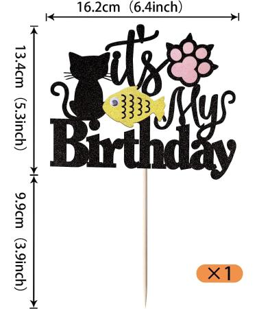 Happy Birthday Cat Cake Topper - Glittery Black Kitten Decoration for Birthday Baby Shower & Wedding Parties - Buy Online on GoSupps.com