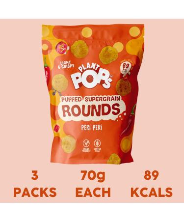 Plant Pops 100% Vegan Gluten Free and Low Calorie Peri Peri Supergrain Rounds Sharing Bag Snacks (3 Pack x 80g). High in Fibre Delicious Healthy Crisps 89 KCAL per serving. 3 Pack (80g) - Buy Online on GoSupps.com