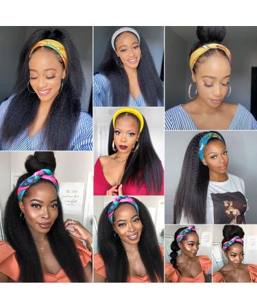 24 Inch Kinky Straight Headband Wig for Women - Synthetic Yaki Straight Hair with Attached Headband - Natural Black Color - Full Machine Made None Lace Front - YS HD - Buy Online on GoSupps.com