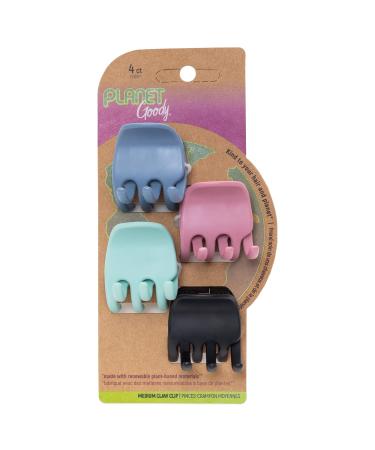 Goody Planet Goody Sustainable Heritage Claw Clips, Medium, Extra Strong, Bright Colors, Blue, White, Mint and Black, 4 Count