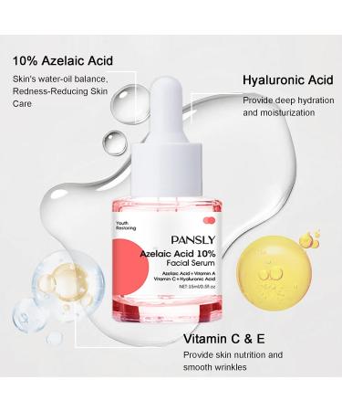Azelaic Acid Serum 10% - Redness Relief & Skin Balance | Hyaluronic Acid Facial Serum - 0.5oz for All Skin Types - Buy Online on GoSupps.com