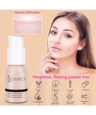 SEIOBEX Full Coverage Foundation Makeup Kit with SPF - Nude & Buff Beige Primer, Sponge & Brushes - Cruelty-Free Gift for Women & Teens - Buy Online on GoSupps.com