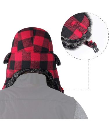 ONWAY Buffalo Plaid Aviator Fur Trapper Hat Ushanka Russian Bomber Hat Red - Buy Online on GoSupps.com
