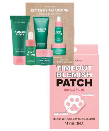 I DEW CARE Hydrocolloid Acne Pimple Patch - Timeout Blemish Happy Paws | 36 Count + Skin Care Set - Kitten My Balance On Bundle