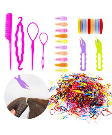 1000Pcs Elastic Hair Bands 2Pcs Rubber Hair Band Remover Cutter 2Pcs Topsy Tail Hair Tool Kit 10Pcs Hair Clips 10Pcs Hair Ties for Toddler Baby Girls Pain Free Ponytail Remover Tool Hair Styling Set