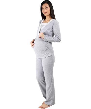 Nursing Pyjamas Set with Lace for Women - Maternity Sleepwear for Pregnancy & Breastfeeding XL Gray - Buy Online on GoSupps.com