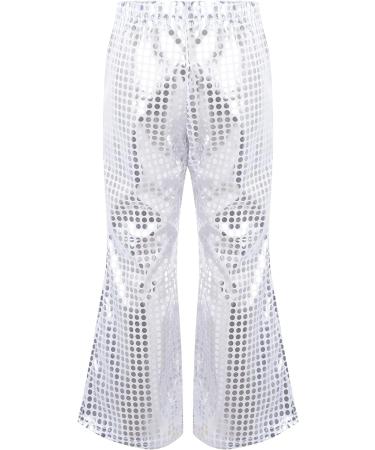 Aislor Girls Shiny Metallic Wide Leg Flare Trousers | Silver Dance Pants 9-10 Years - Buy Online on GoSupps.com