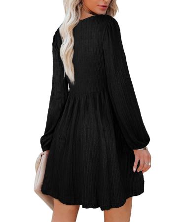 Aokosor Square Neck Long Sleeve Knit Dress - S Black | Knee-Length Babydoll Jumper Dress - Buy Online on GoSupps.com
