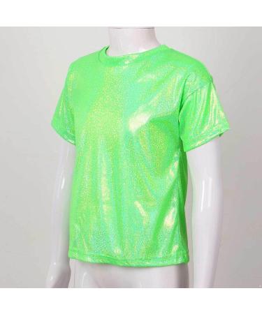 KKmeter Kids Short Sleeve Metallic Green Dance T-Shirt - Size 6-7 - Buy Online on GoSupps.com